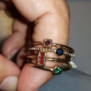 Gold Minimalist Gemstone Ring Set (size 9)
